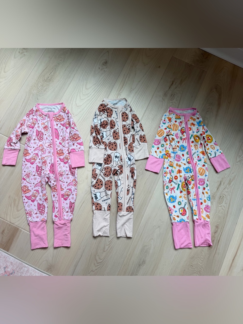 Lucky Panda Kids - Bamboo Baby Patterned Zip Onesies BUNDLE, 3-6 months